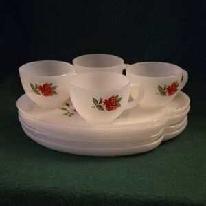 White and Red, Frosted Floral Serveware Set.
